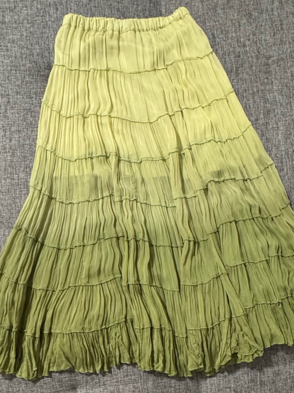 AllSaints Eva Tiered Ombre Midi Skirt Lime Green 4